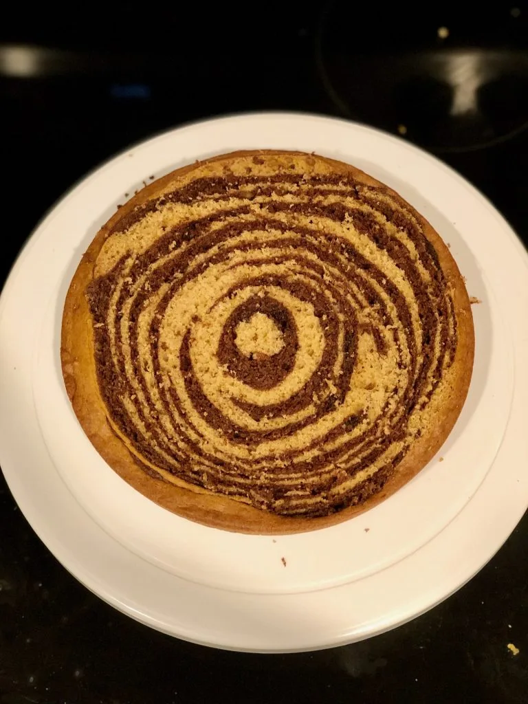 Chocolate Peanut Butter Swirl Cake with Salted Vanilla Buttercream