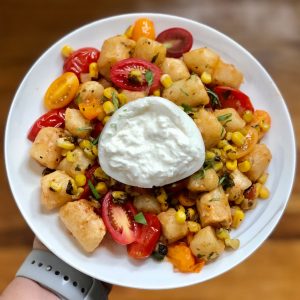 gnocchi with corn tomatoes and burrata