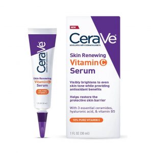 A tube of CeraVe Skin Renewing Vitamin C Face Serum With Hyaluronic Acid.