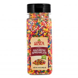 A jar of Chefs Select Decorative Rainbow Sprinkles.