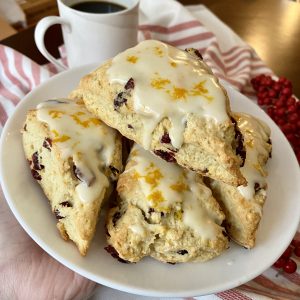 plate of scones with coffee