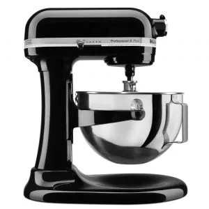 A black KitchenAid Professional 5qt Stand Mixer.