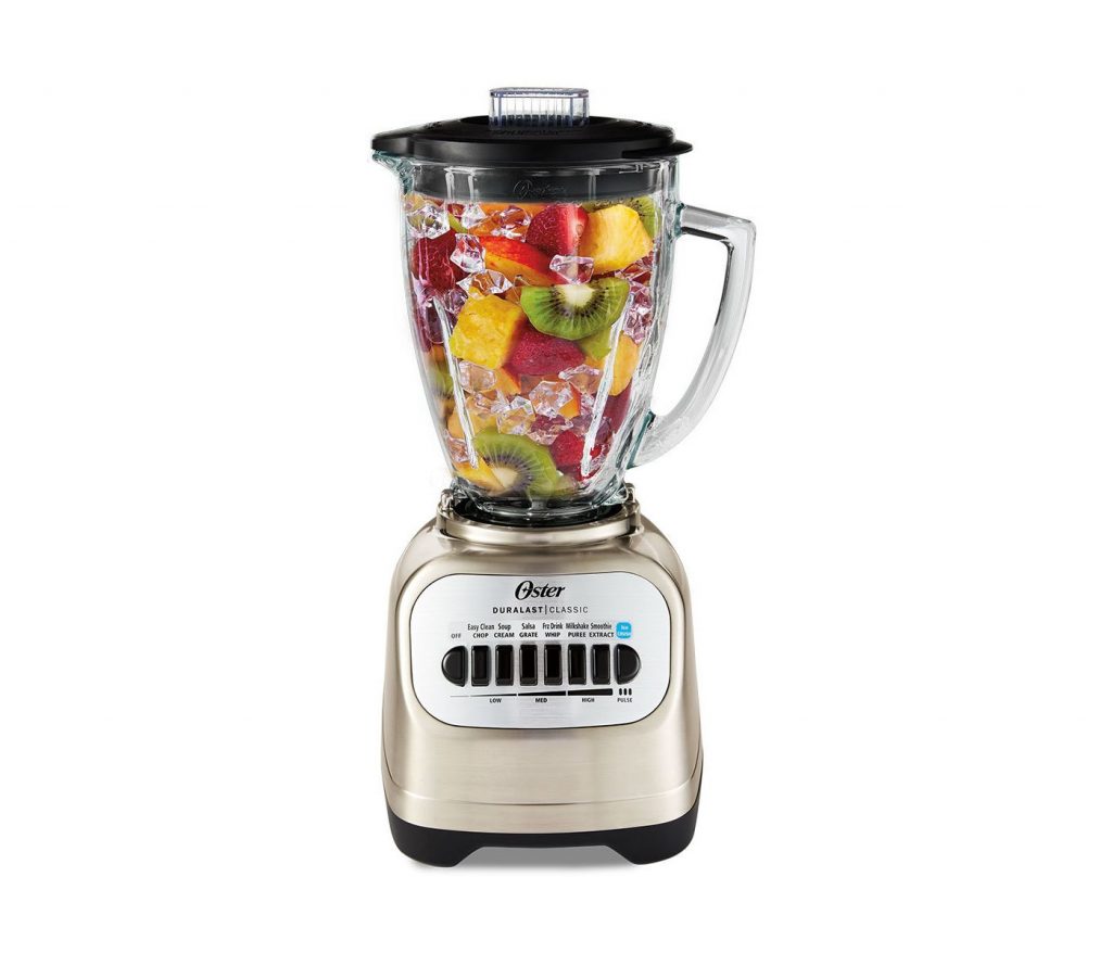 An Oster Classic Series Blender with Travel Smoothie Cup.
