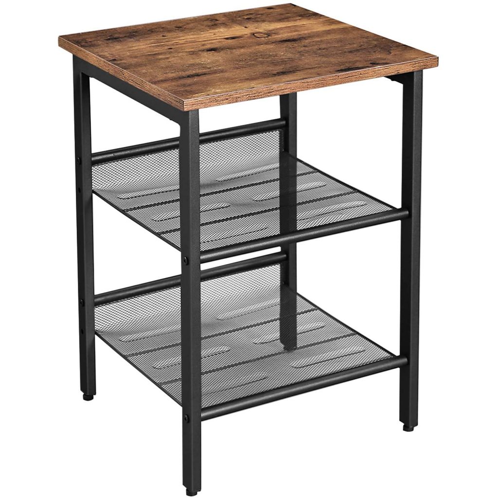 A Vasagle End Table in wood and black metal.