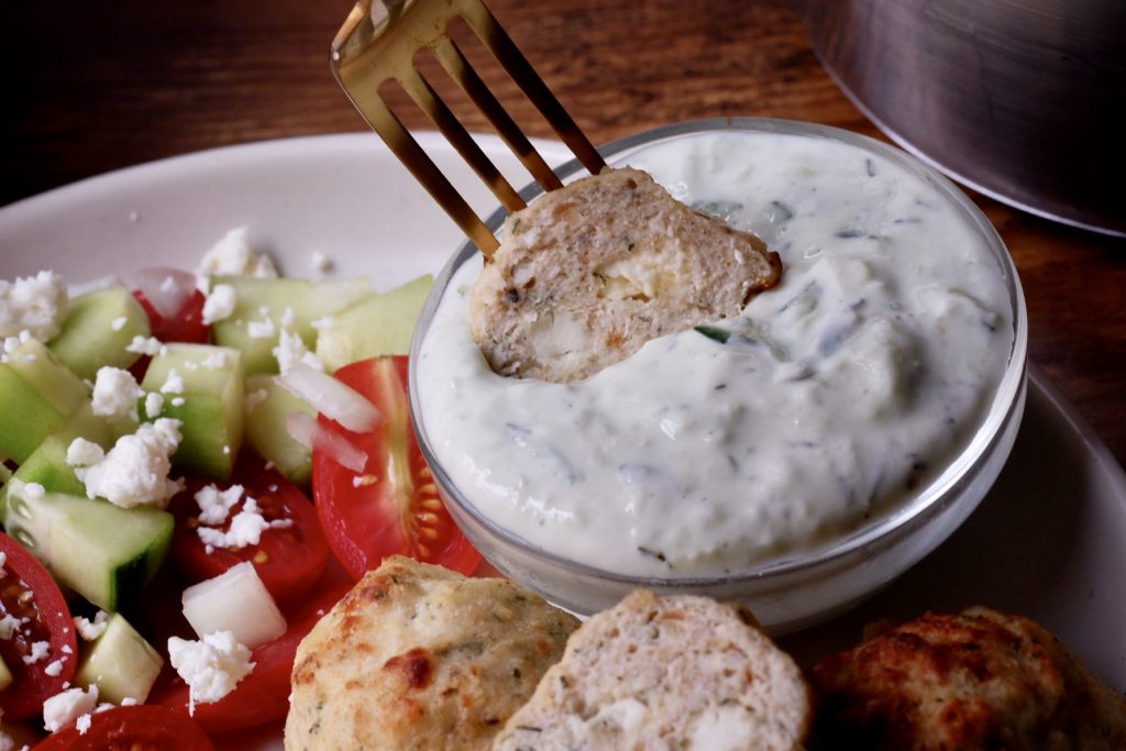 Greek Chicken Meatballs with Tzatziki