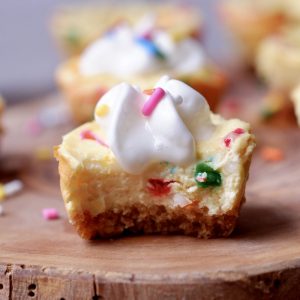 light confetti cheesecake bites