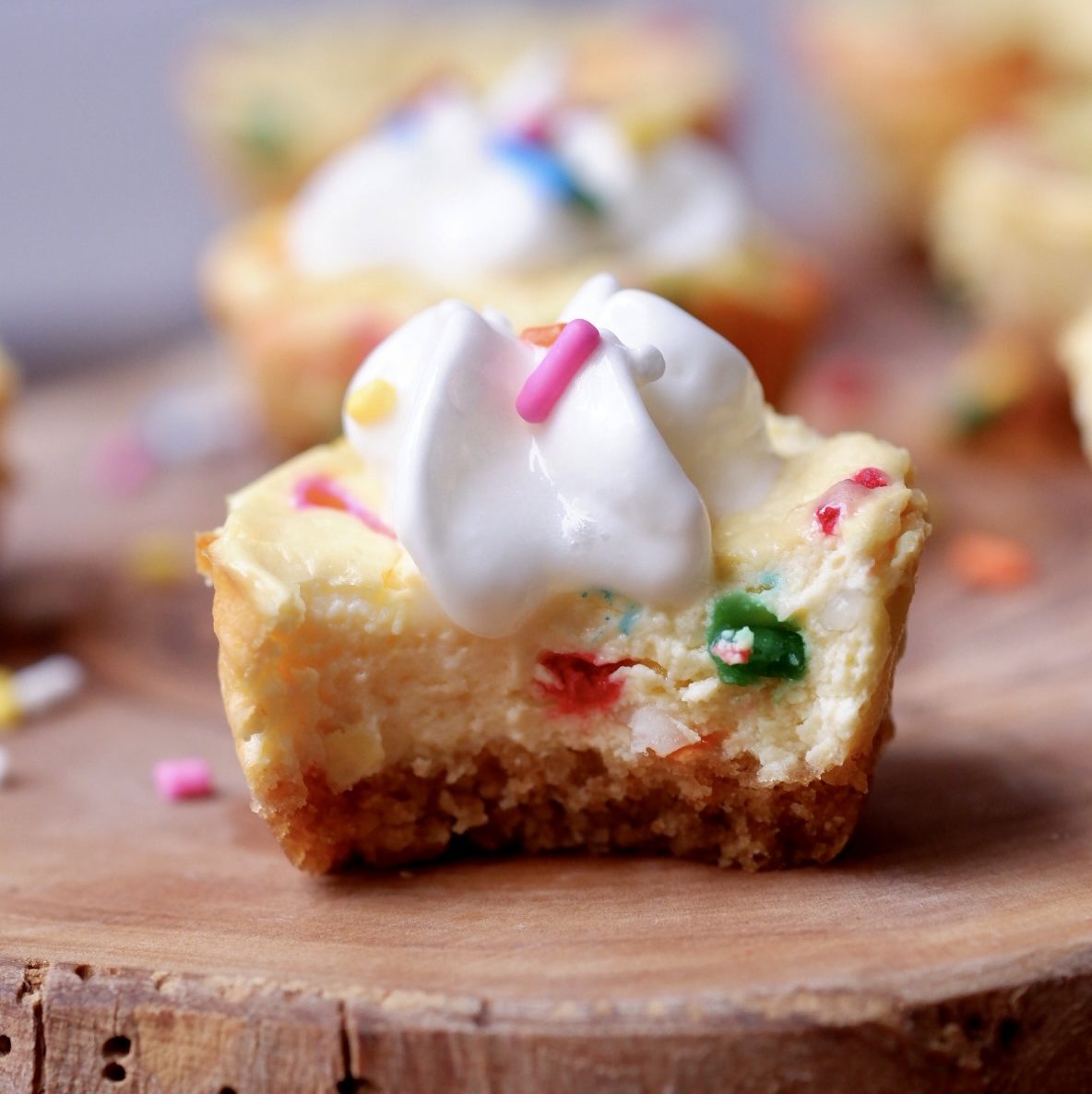 light confetti cheesecake bites