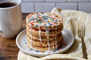 Healthier Birthday Cake Waffles