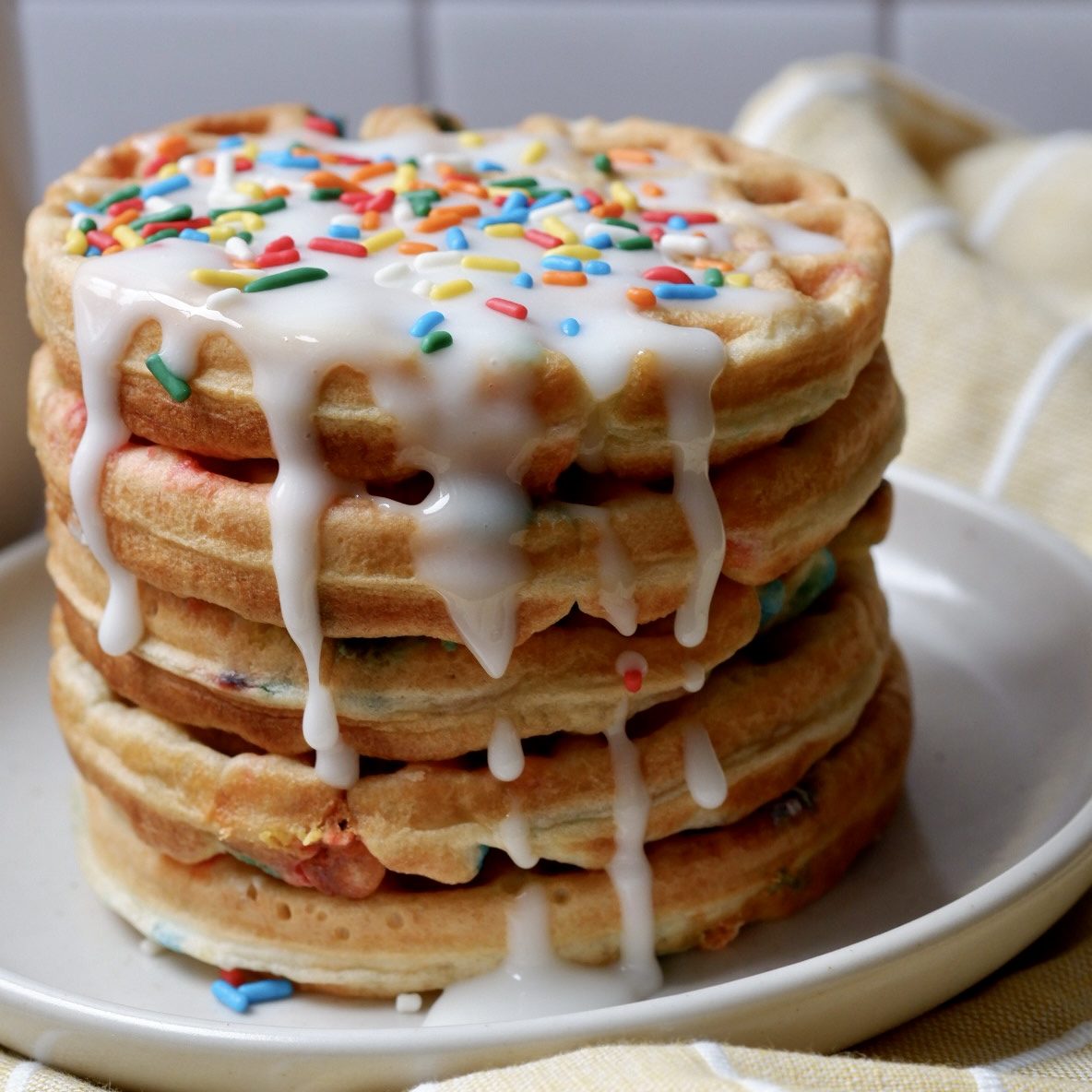 Healthier Birthday Cake Waffles