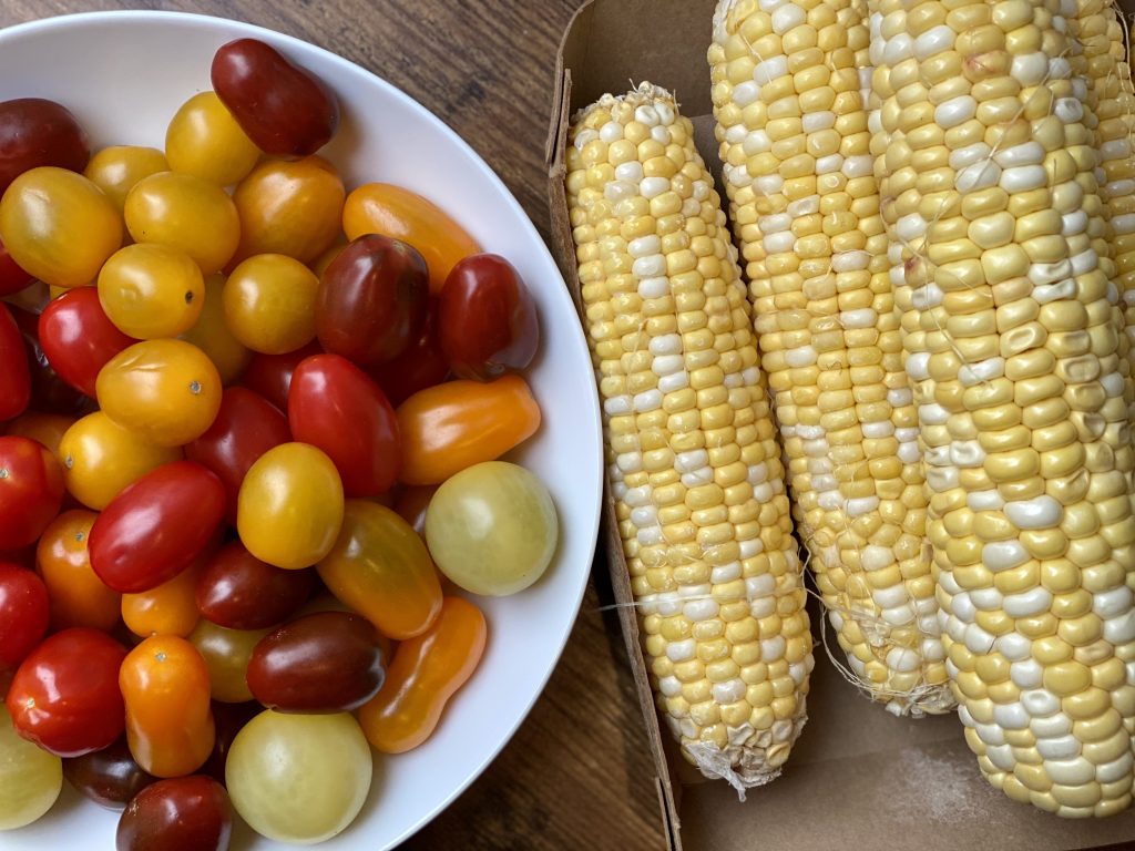 Roasted Corn and Tomato Soup with Crab