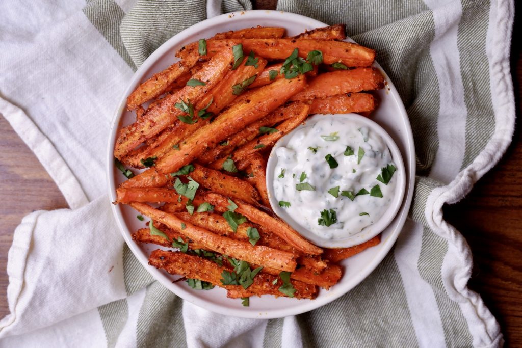 air fryer carrot fries with cilantro lime aioli