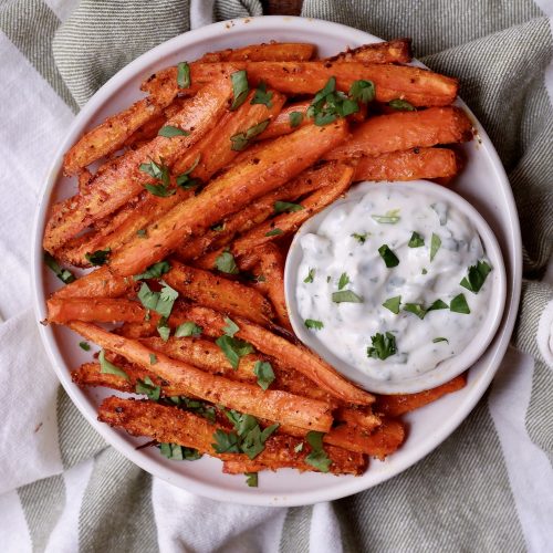 air fryer carrot fries with cilantro lime aioli