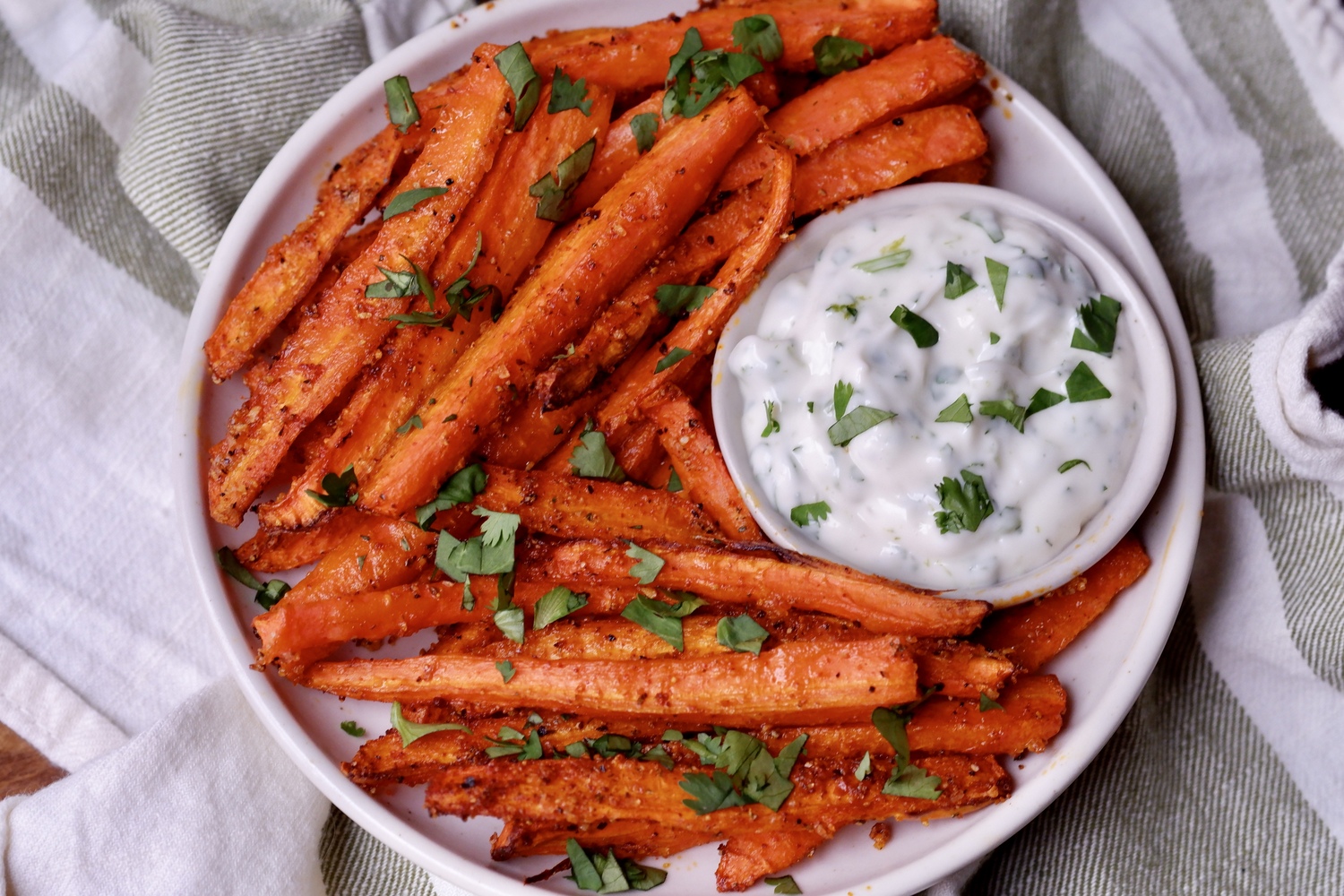 air fryer carrot fries with cilantro lime aioli