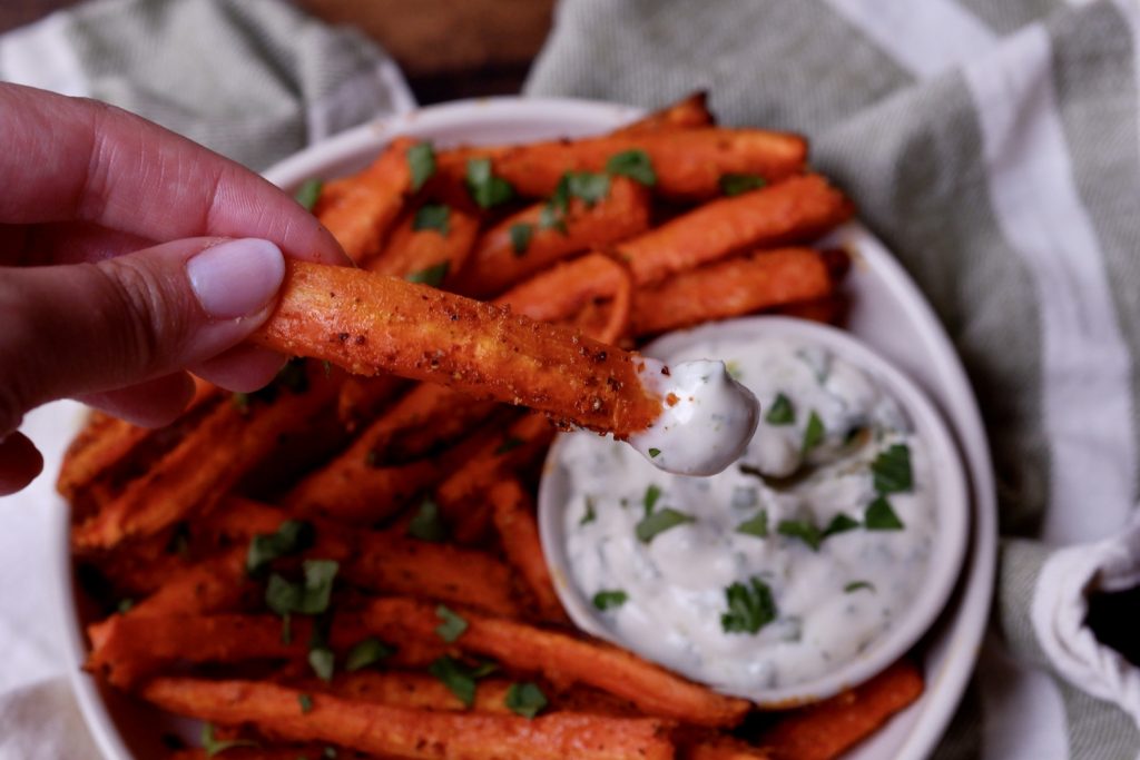 air fryer carrot fries with cilantro lime aioli