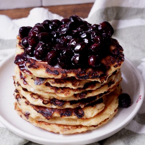 cottage cheese pancakes with blueberry compote
