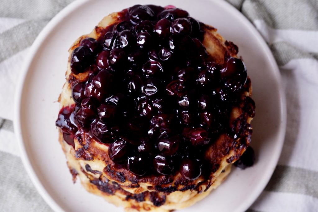 cottage cheese pancakes with blueberry compote