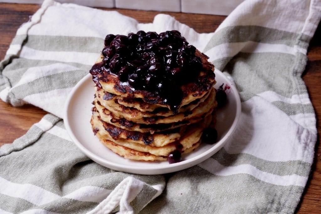 cottage cheese pancakes with blueberry compote
