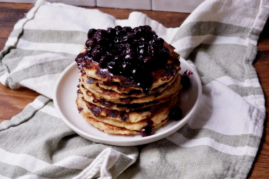 cottage cheese pancakes with blueberry compote
