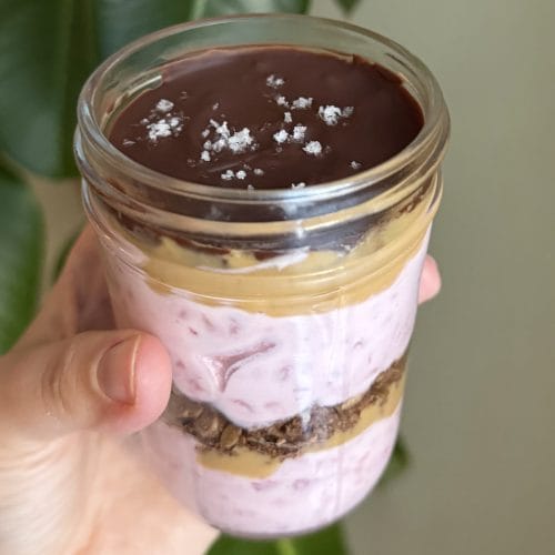 pb&j parfait with chocolate shell