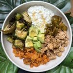 spicy sweet sweet potato bowl with cottage cheese