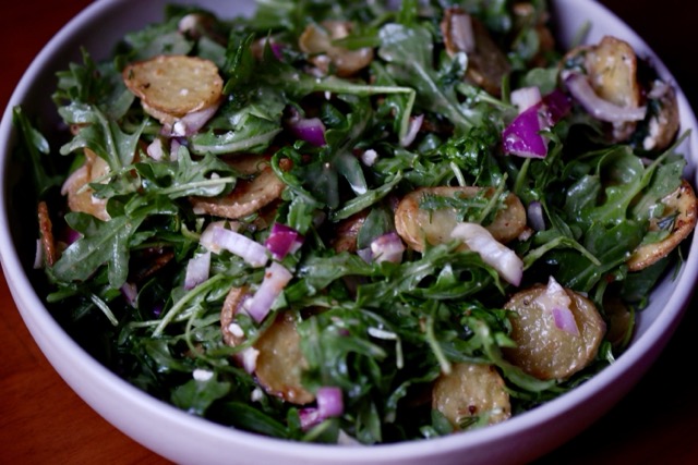 crispy potato arugula salad
