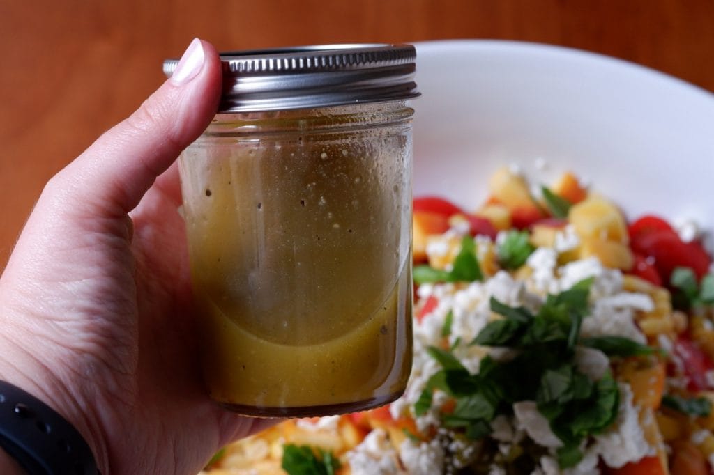 hot honey peach pasta salad