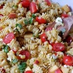 hot honey peach pasta salad