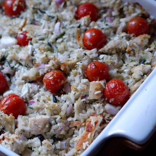 Greek chicken rice bake
