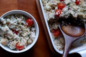 Greek chicken rice bake