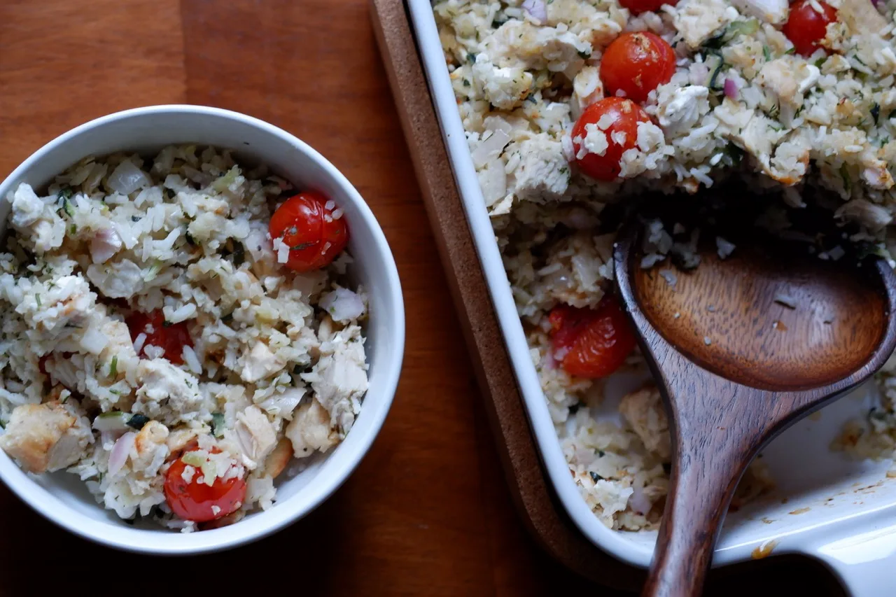 Greek chicken rice bake