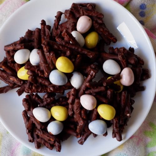 chocolate pretzel bird nests