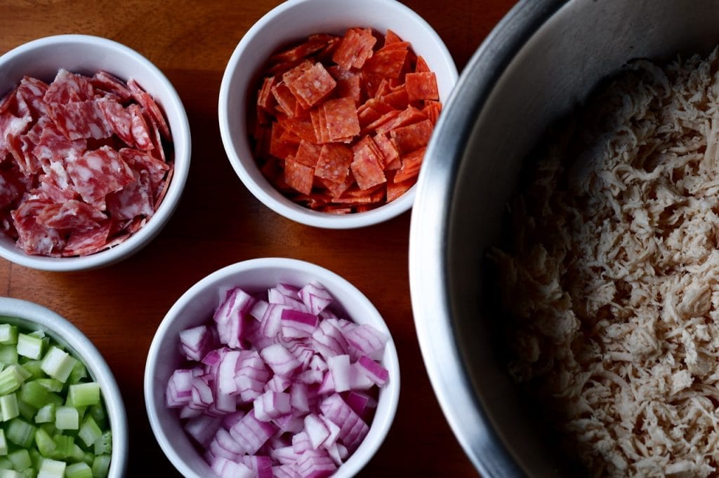Italian Hoagie Chicken Salad Ingredients Prepped